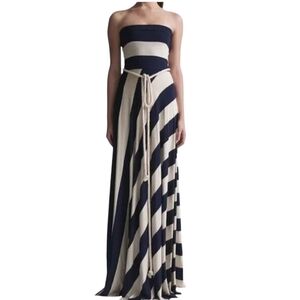 Nadia Tarr Strapless Navy and Cream Maxi Dress - Large